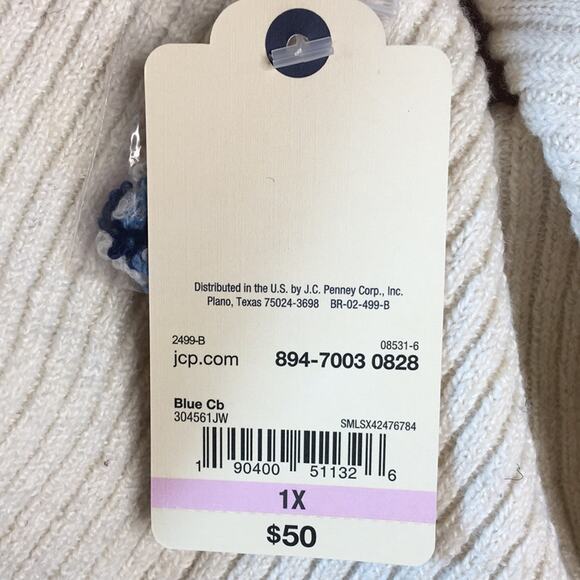 NWT St John's Bay Long Sweater with Cowl Neck Blue & Cream Color Women's Size 1X - Picture 14 of 15